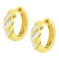 thumbnail image 4 of 14K Yellow Gold 1/4 ct TDW Alternating 3 Row Baguette & Round Brilliant-Cut Diamond Huggy Hoop Earrings (H-I, I2-I3), 4 of 7