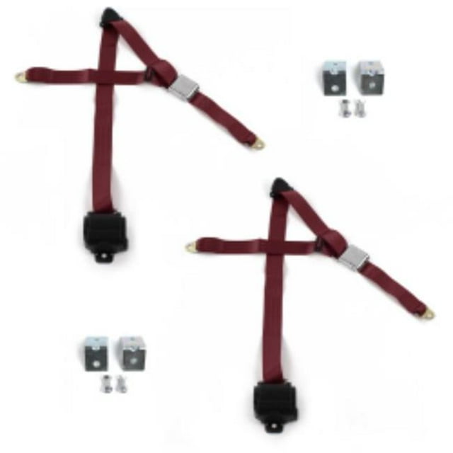 Ford 1952-1954 Avion 3 Point Burgandy Kit de Ceinture de Sécurité à Godet Rétractable avec Bracketry - 2 Ceintures