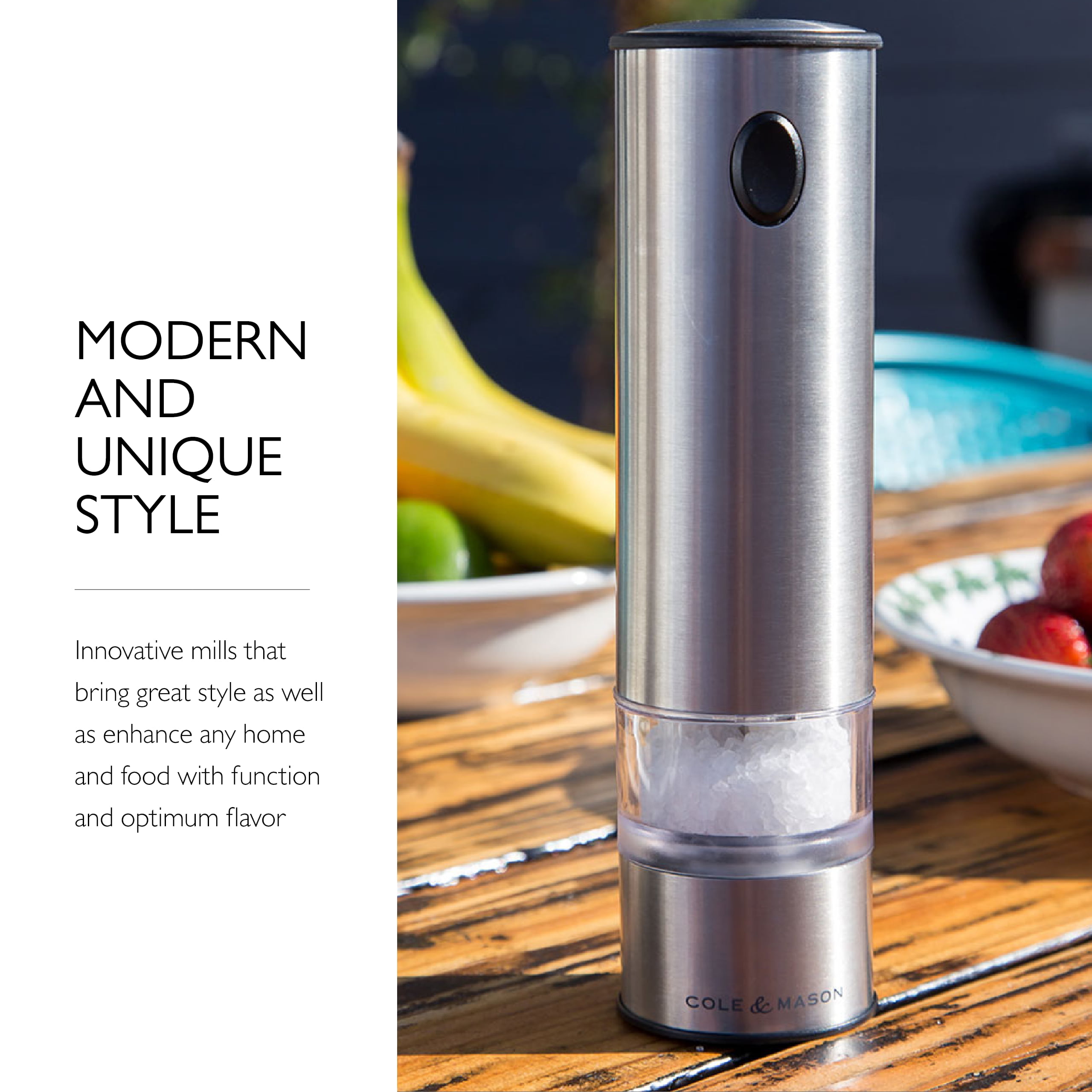 GreenLife Salt and Pepper Grinder, Mess-Free Ratchet Mill, Adjustable Coarseness and Easily Refillable, White 1/3 Cup Capacity