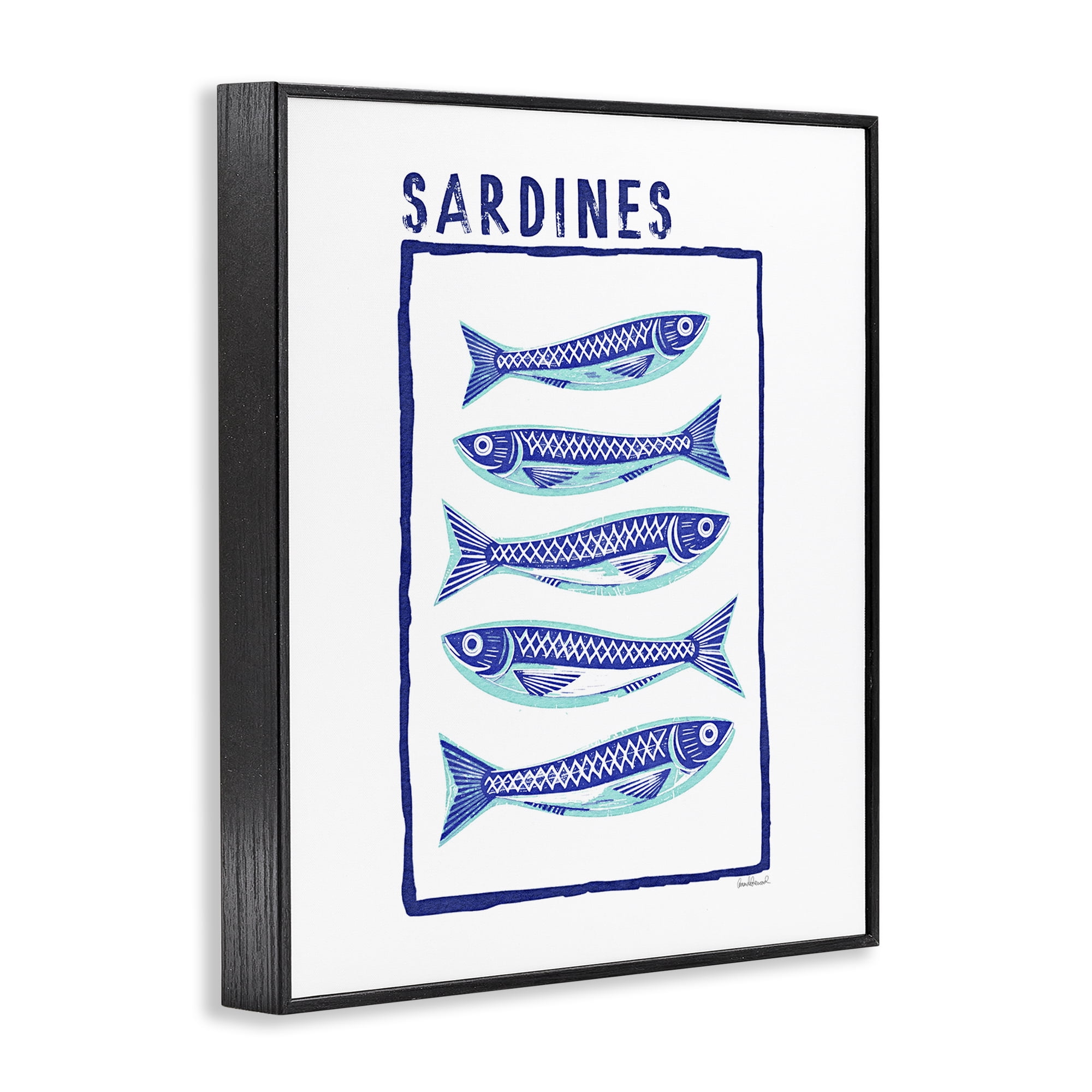 Stupell Industries Blocked Sardines Pattern Black Framed Giclee Art, design by Amanda Greenwood