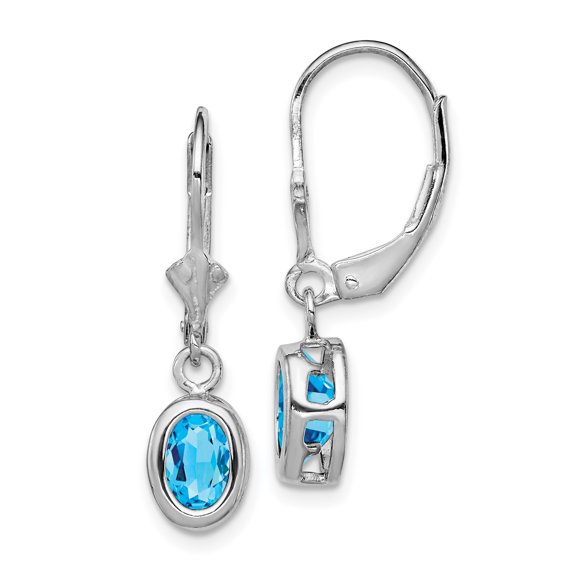 Primal Silver Sterling Silver Rhodium-plated 7x5mm Oval Blue Topaz Leverback Earrings