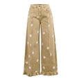 thumbnail image 4 of ZToonmas Women's High Waisted Print/Solid Wide Leg Pants Ruffle Hem Casual Trousers with Pockets for Ladies, 4 of 7