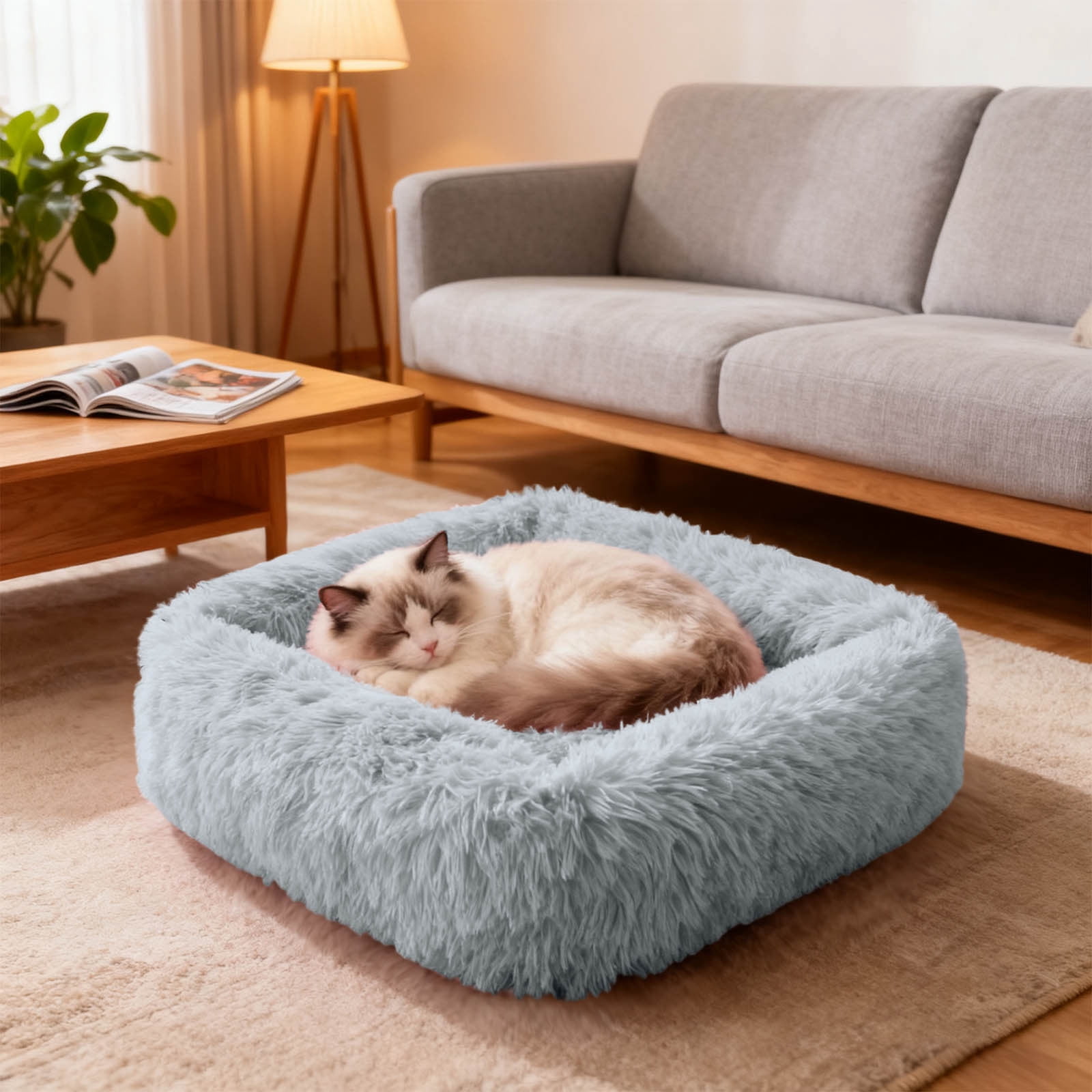 Pet Beds for Cats and Dogs Calming Cushion Self-Warming Cozy Indoor Outdoor Mat with Fabric and Machine Washable Design
