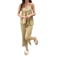 thumbnail image 1 of Mujeres Floral Print Camisole Pijama Set Correa de Espagueti Frill Trim Bow V Cuello Tank Top Pantalones ropa Dormir, 1 of 8