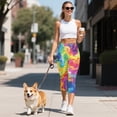 thumbnail image 5 of HELLHERO Tie Dye Printed Capri Leggings High Waisted Yoga Pants for Women Athletic Yoga Capris Breathable Workout Leggings with Pockets, XL, 5 of 7