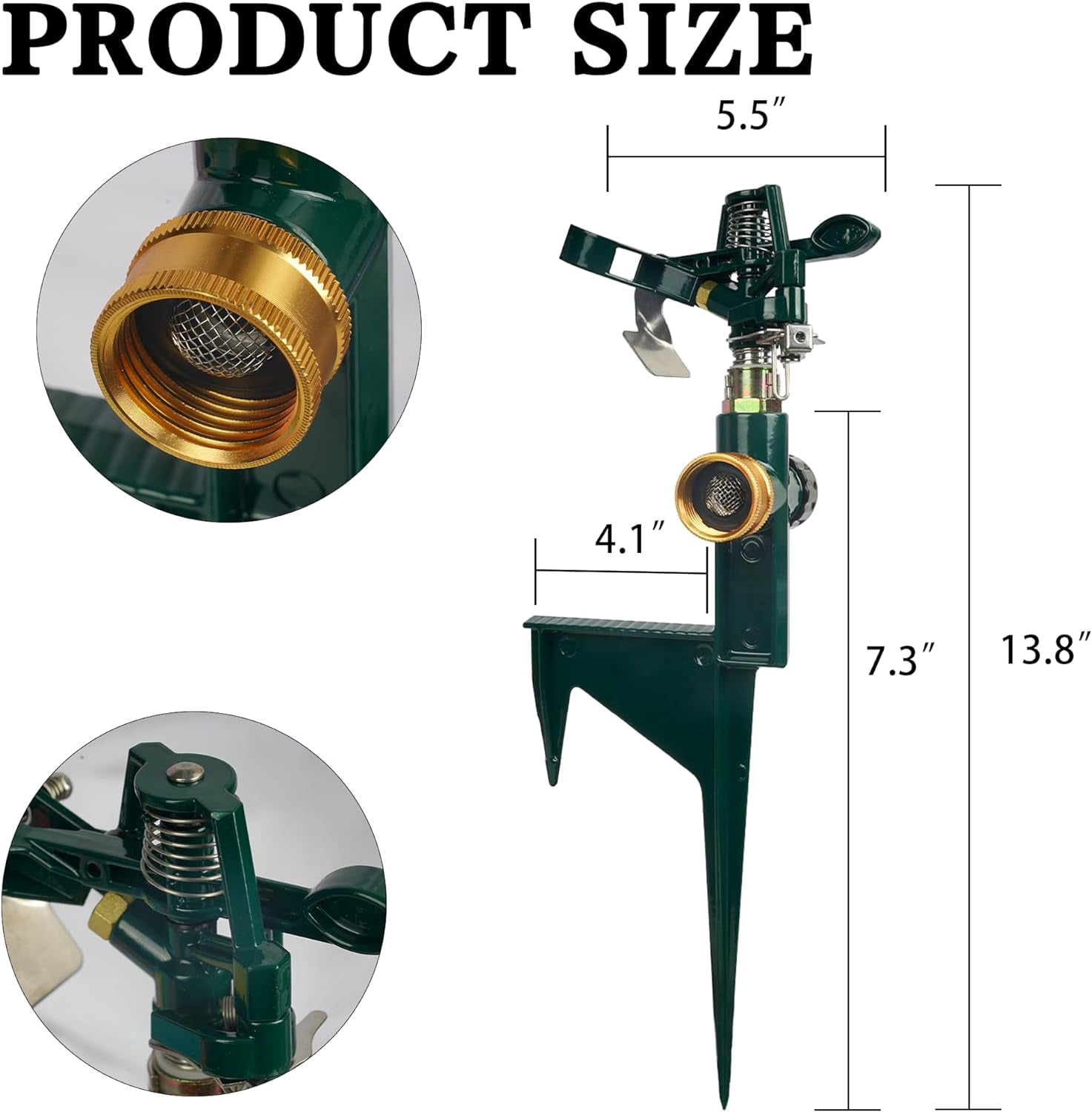 2 Pack Impact Sprinklers for Yard, Adjustable Pulsating Water Sprinkler Head on Step Spike, Zinc Alloy Lawn Sprinkler for 360 Degree Large Area Patio Garden Irrigation