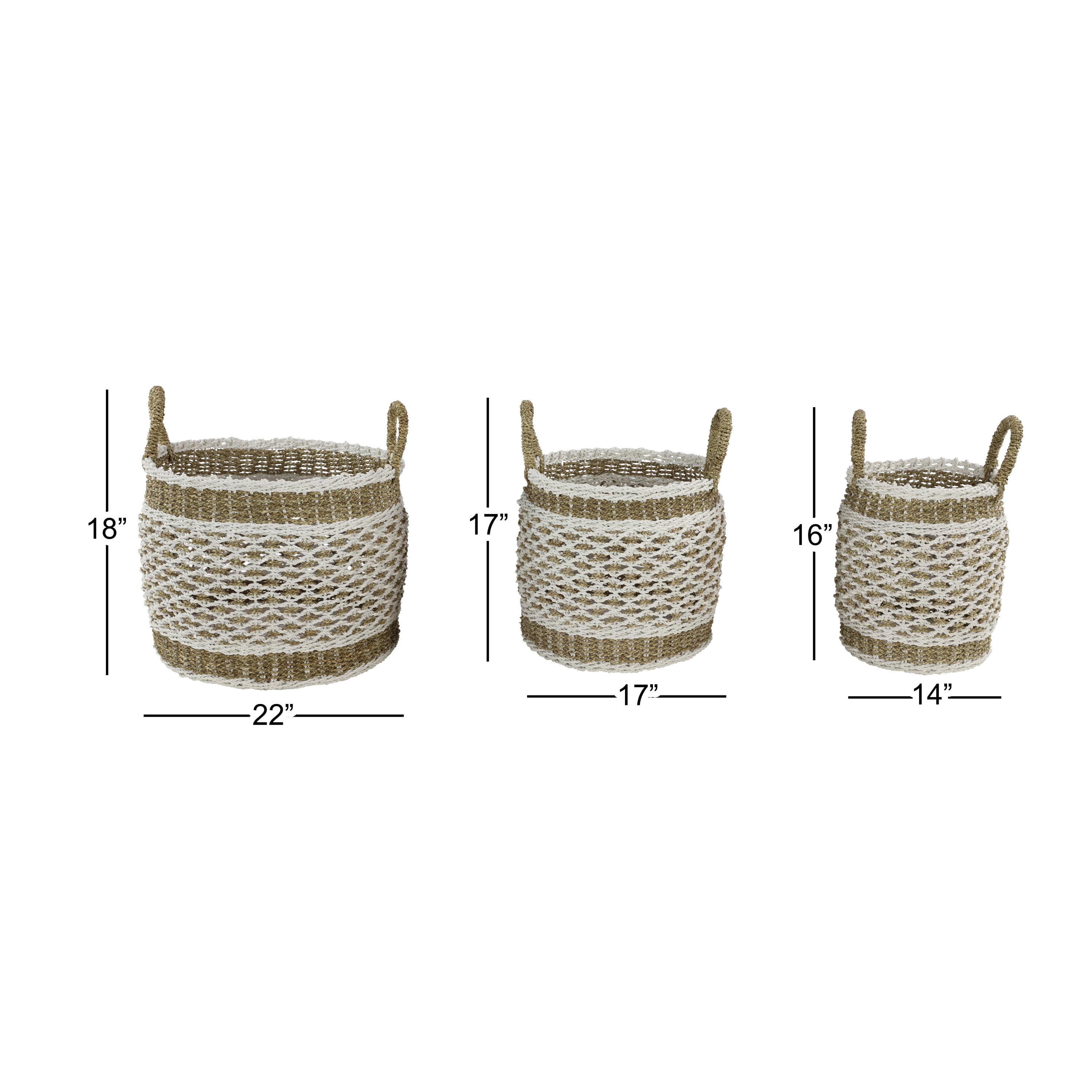 DecMode 18", 17", 16" Brown Plastic Boho Storage Basket, 3 - Pieces