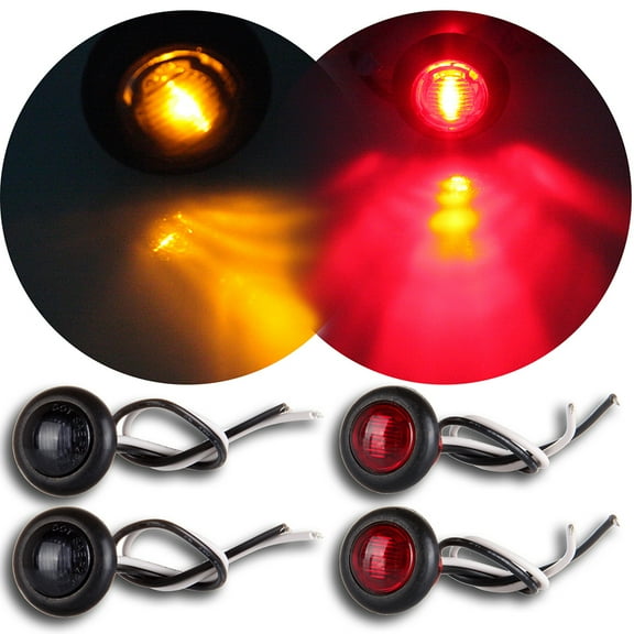 ECCPP Universal 2 Pack 1" Round Red/Amber Side Marker Light fit for Truck Pickup Boat Trail LED Side Marker Clearance Identification Light(Total 4 Pack)
