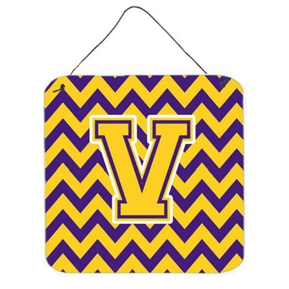 Letter V Chevron Purple & Gold Wall or Door Hanging Prints, 6 x 0.02 x 6 in.