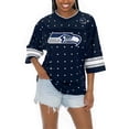 thumbnail image 2 of Women's Gameday Couture College Navy Seattle Seahawks Kickoff Time Allover Rhinestone Sports Stripe Jersey V-Neck, 2 of 5