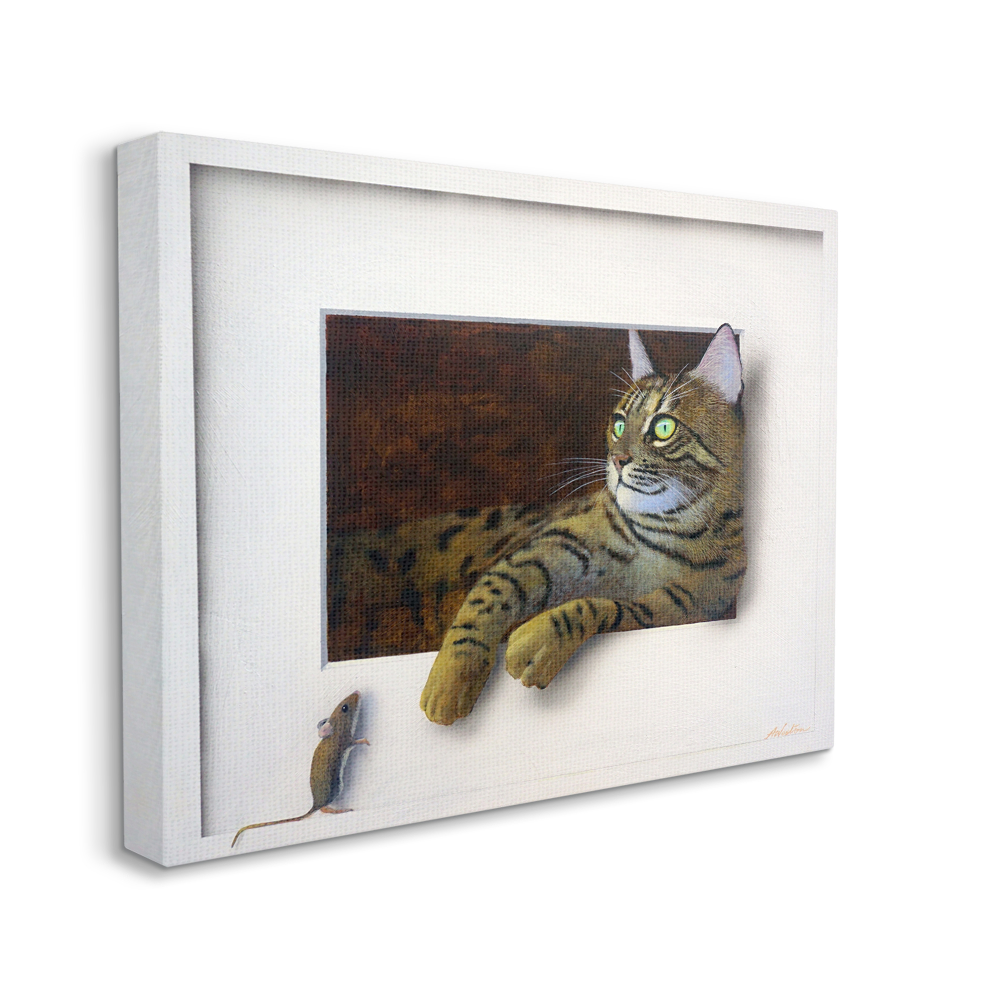 Stupell Industries Manx Cat Resting Curious Mouse Peering Illusion Painting Gallery Wrapped Canvas Print Wall Art, Design by Alan Weston