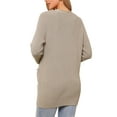 thumbnail image 3 of Suéteres de cárdigan largos para mujeres, con botones, abiertos al frente, de punto, atuendos casuales con bolsillos, XS, albaricoque, 3 of 6