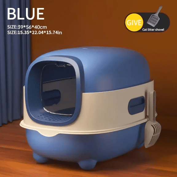 Blue cat litter box, enclosed design, odor-proof, suitable for medium and small-sized cats, comes with a cat litter scoop