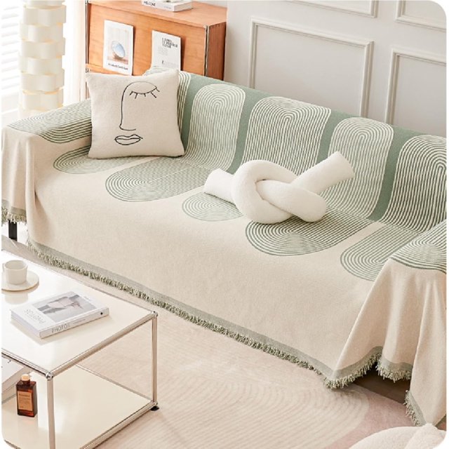 Double-Sided Chenille Sofa Towel, Double Chenille Sofa Cover, Exquisite Chenille Sofa Cover, Sofa Protector - Non-Slip - Suitable for All Seasons (Green, 70.87 * 70.87 inches)