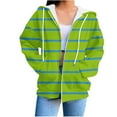 thumbnail image 3 of UTSJKR Women's Casual Hoodies Full Zip Up Oversized Striped Sweatshirts with Pockets Long Sleeve Fall Trendy Hooded Jackets Green XL, 3 of 6
