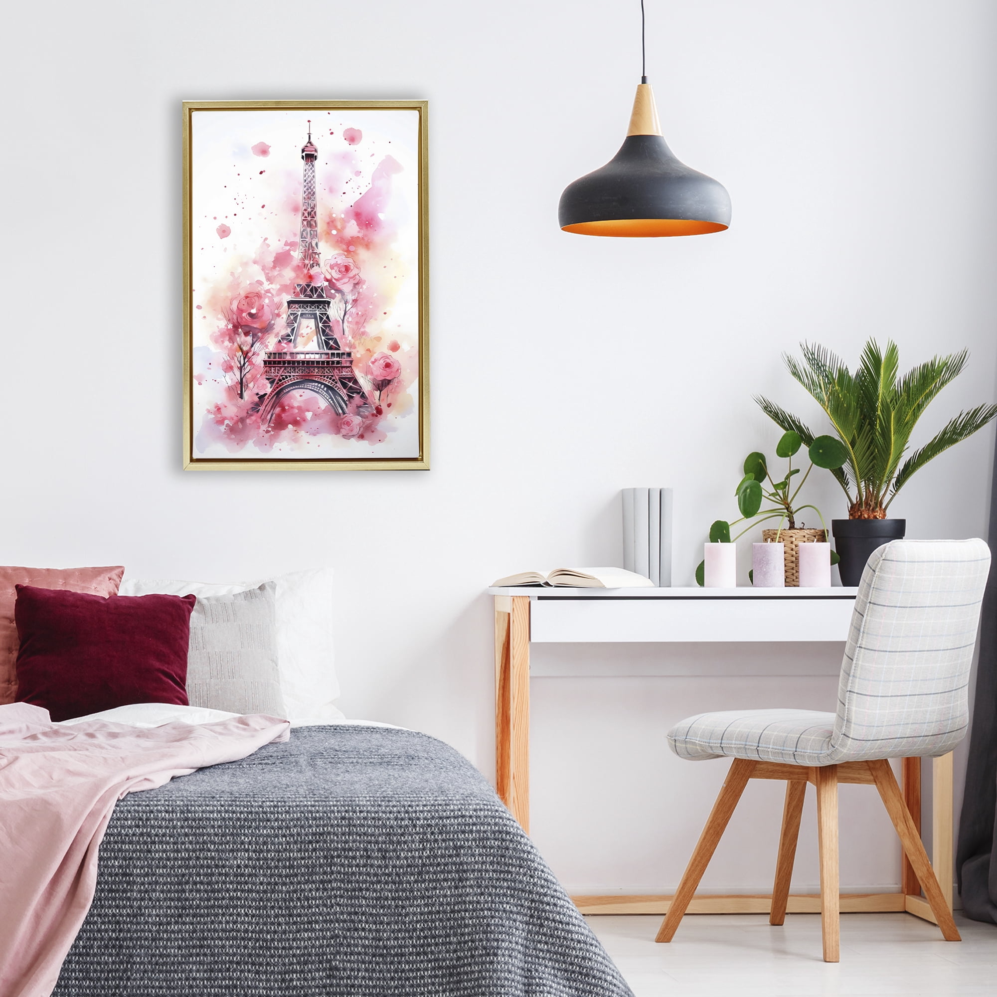 Stupell Industries Eiffel Tower In Roses Gold Framed Floater Canvas Wall Art, design by Creative Studio