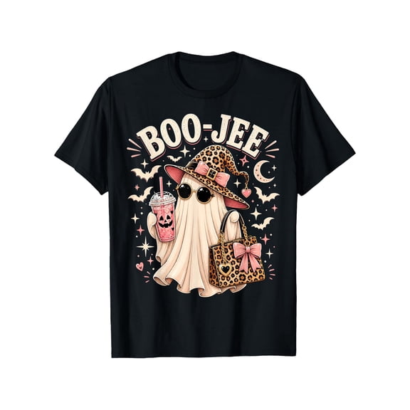 Boo JEE Pink Leopard Ghost Witch Funny Coquette Halloween T-Shirt