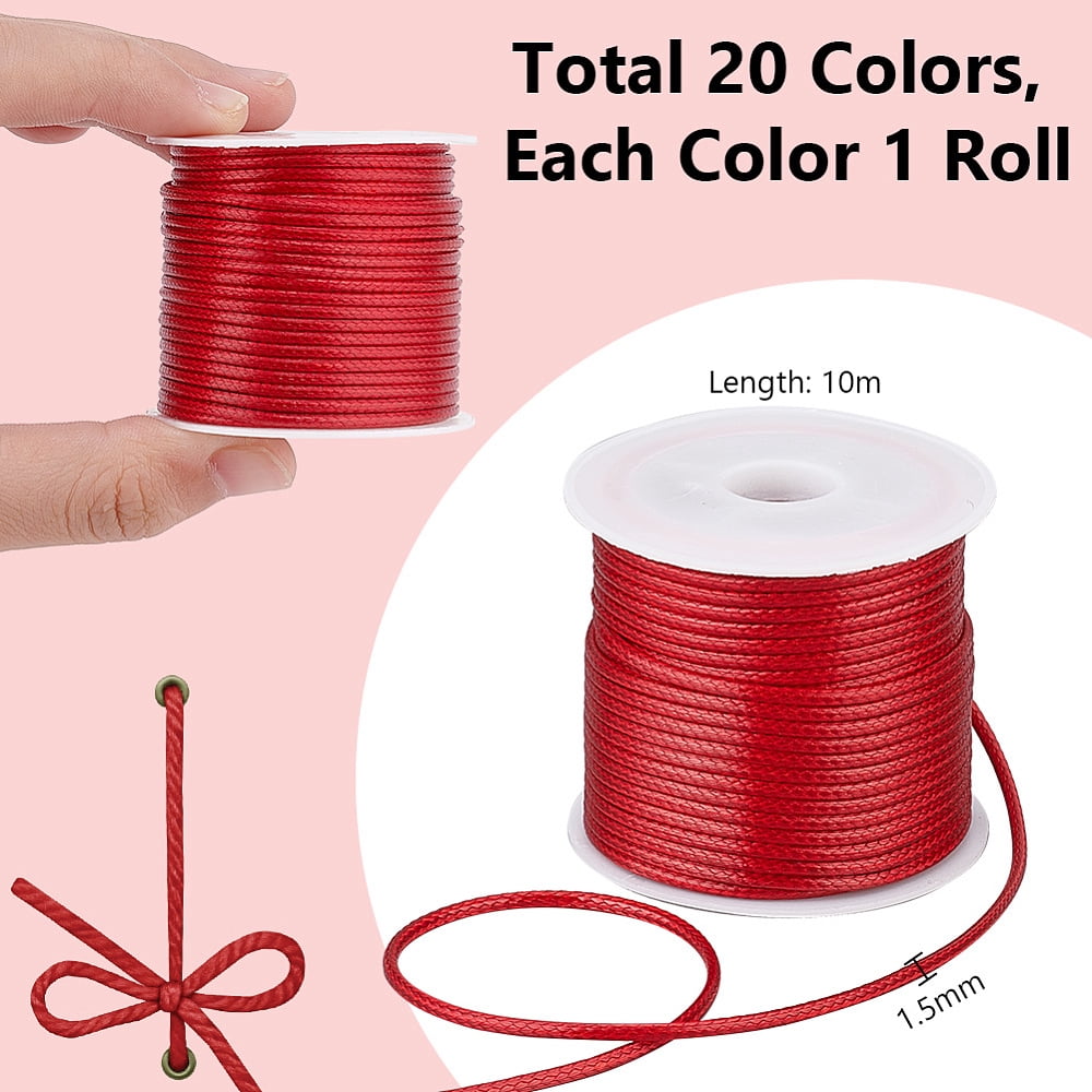 PH 218.7 Yards 1.5mm Waxed Polyester Cord Thread 20 Rolls 20 Colors Beading Thread Cord String for Bracelet Necklace Jewelry DIY