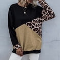 thumbnail image 2 of Women's Fashion Leopard Print Color Block Sweatshirt Top with Long Sleeves, Crew Neck, and Drop Shoulder in Khaki - Size M, 2 of 6