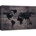 thumbnail image 1 of IDEA4WALL Canvas Wall Art Black World Atlas Map on Dark Brown Wood Panel Places Country Mixed Media Realism Global Urban for Living Room, Bedroom, Office - 12"x18", 1 of 5