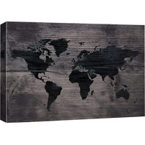 IDEA4WALL Canvas Wall Art Black World Atlas Map on Dark Brown Wood Panel Places Country Mixed Media Realism Global Urban for Living Room, Bedroom, Office - 12"x18"