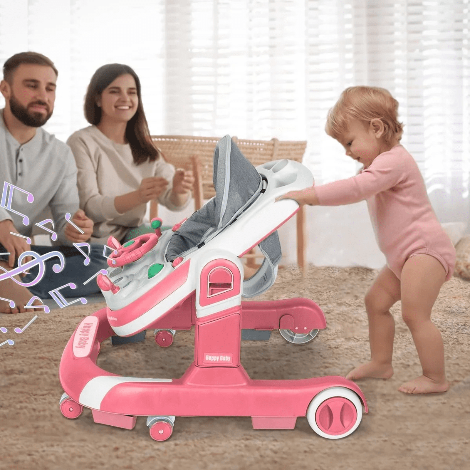 JUANYU Baby Walker with Wheels Foldable Activity Center with Mute Wheels Adjustable Heights Anti-Fall Push Walkers for Boys Girls, Red