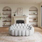 80 Bubble Couch Modern, Oversized Curved Couches, Lazy Floor Sofa, Light Gray Bubble Couch, Upholstered Comfy Mesh Fabric 3D Honeycomb Shape Loveseat Couches for Living Room, Office, Apartment