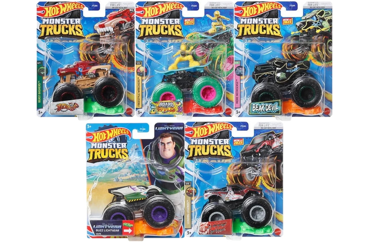 Hot Wheels Monster Trucks Connect and Crash Car Complete Set of 8 Diecast Vehicles with Hotweiler, Buzz, Board Wild, Gunkster, Beardevil and More from FYJ44-995G