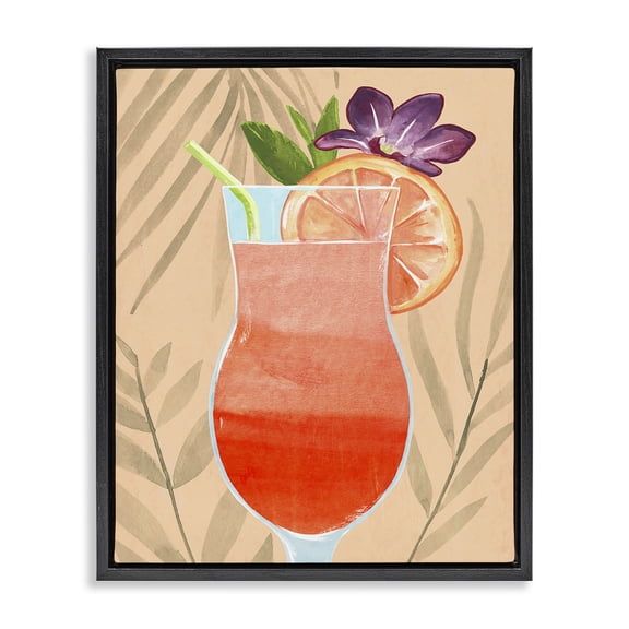 Stupell Industries Modern Plant Patterned Cocktail Black Floating Frame Canvas Art, 17 x 21, by Annie Warren