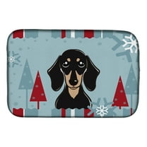 Winter Holiday Smooth Black and Tan Dachshund Dish Drying Mat
