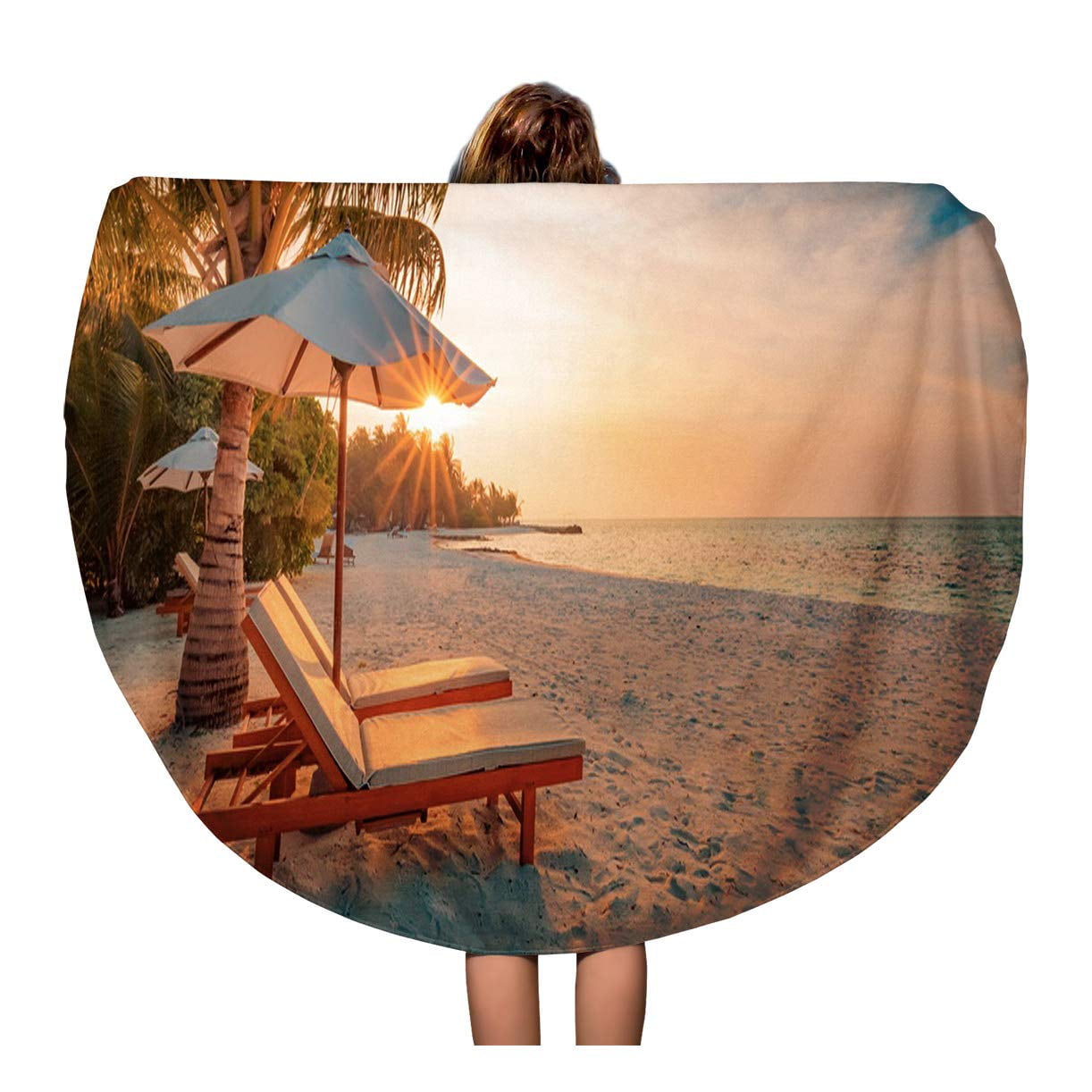 KDAGR 60 inch Round Beach Towel Blanket Perfect Beach Scene Idyllic
