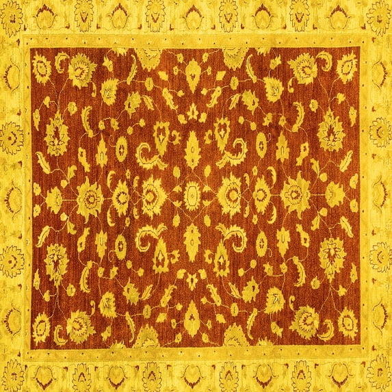 Ahgly Company Indoor Square Oriental Yellow Traditional Area Rugs, 5' Square