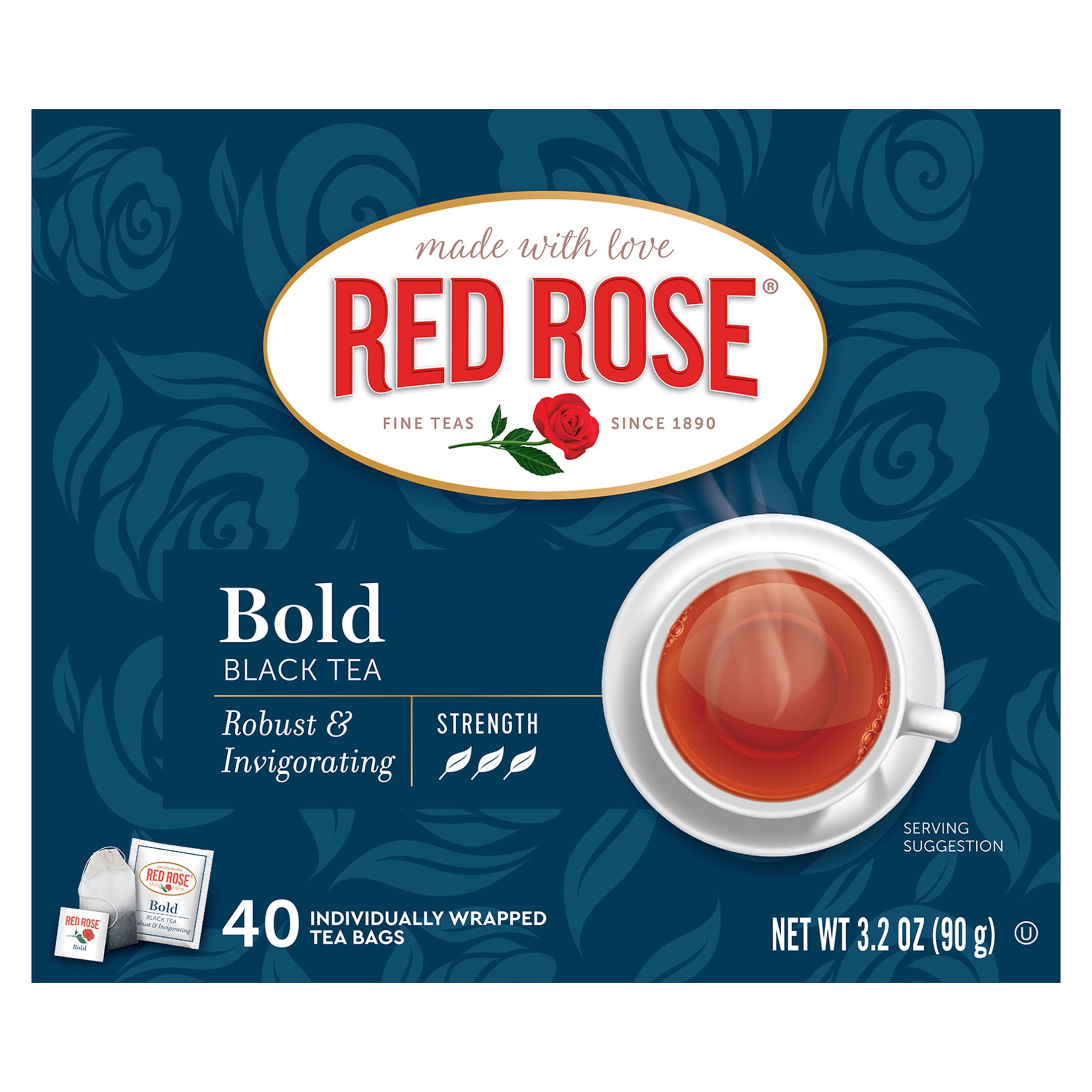 Red Rose Bold Black Tea Specially Blended Strong Black Tea with 40 Individually Wrapped Tea Bags Per Box (Pack of 6) Contains Caffeine Brew Hot/Cold Original Black Tea
