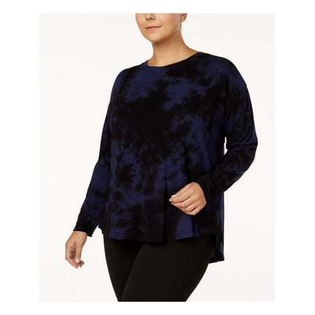 CALVIN KLEIN $59 Womens New 1033 Navy Knit Tie Dye Long Sleeve Top 1X Plus B+B