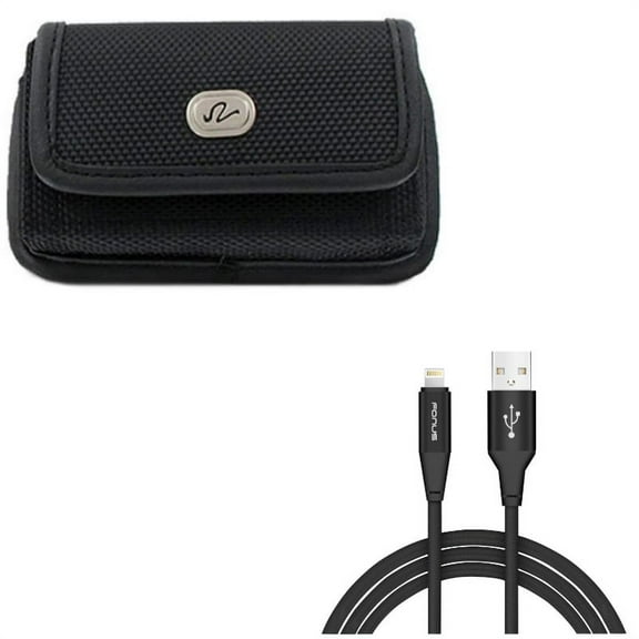 10ft USB Cable w Case Belt Clip for iPhone 8/7/6S/6 - Charger Cord Power Wire Braided Long, Rugged Holster Canvas Cover Pouch for iPhone 8/7/6S/6 Models