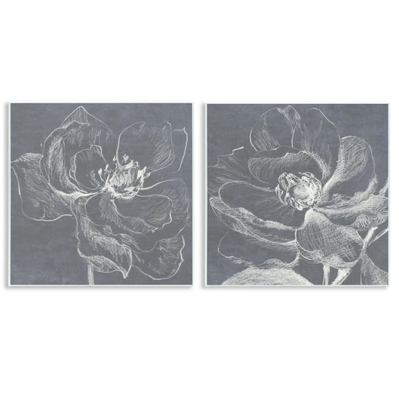 Stupell Industries Chalkboard Magnolia Blossom Plants & Flowers Drawing Unframed Art Print Wall Art, 12 x 12, Set of 2