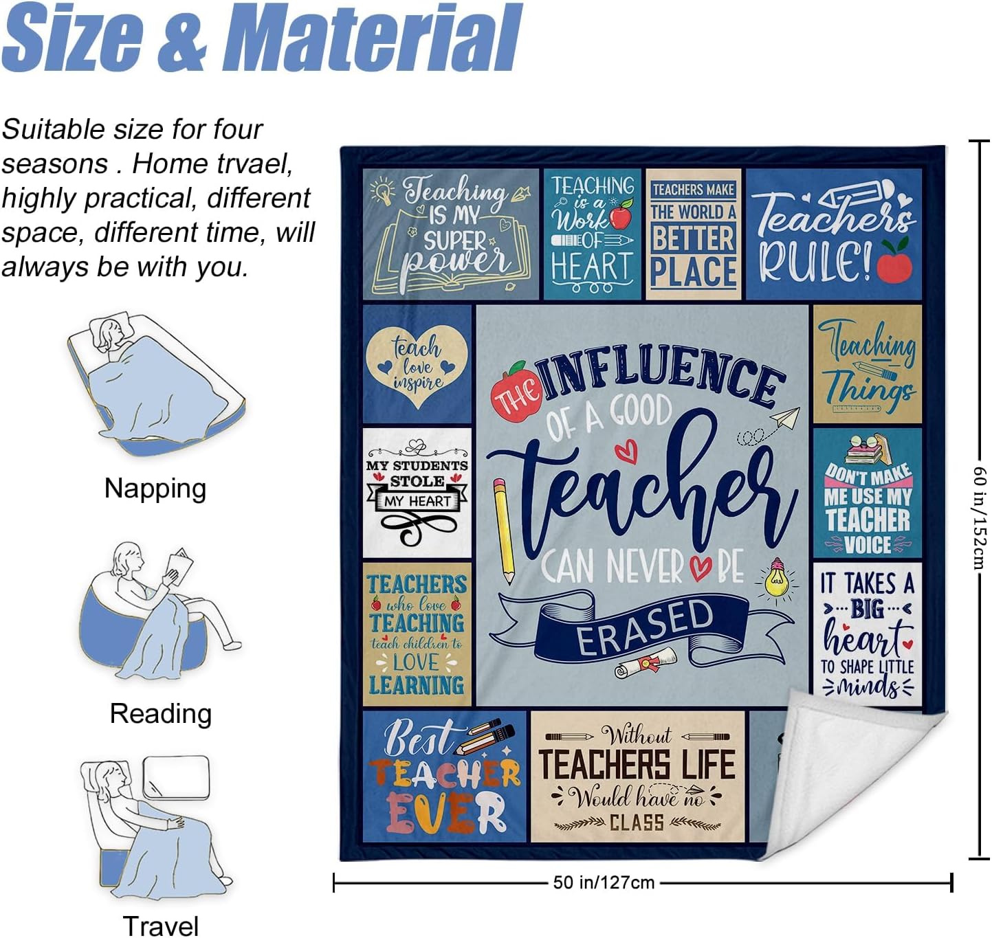 Teacher Appreciation Gifts for Women Men, Back to School Teacher Gifts, First Day of School Teacher Gifts from Student, End of Year Teacher Gifts Idea, Best Teacher Blanket 50"x60"