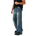 thumbnail image 7 of KeShDi Baggy Jeans Straight Leg Jeans Vintage Distressed Ripped Men's Retro jeans Loose Straight Leg Fashionable Wide Leg Pants Men's Casual Denim Pants Blue XL, 7 of 7