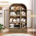 thumbnail image 4 of Blotout 3 Door Arched Kitchen Pantry Storage Cabinet, 73" Tall Farmhouse Wood Pantry Arched Cabinet with Drawer, Glass Door and Load-Bearing Steel Pipe for Dining Room Living Room, 4 of 10