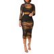 thumbnail image 1 of Vestido ajustado de malla con estampado transparente de 3 piezas Mojessy para mujer, 1 of 6