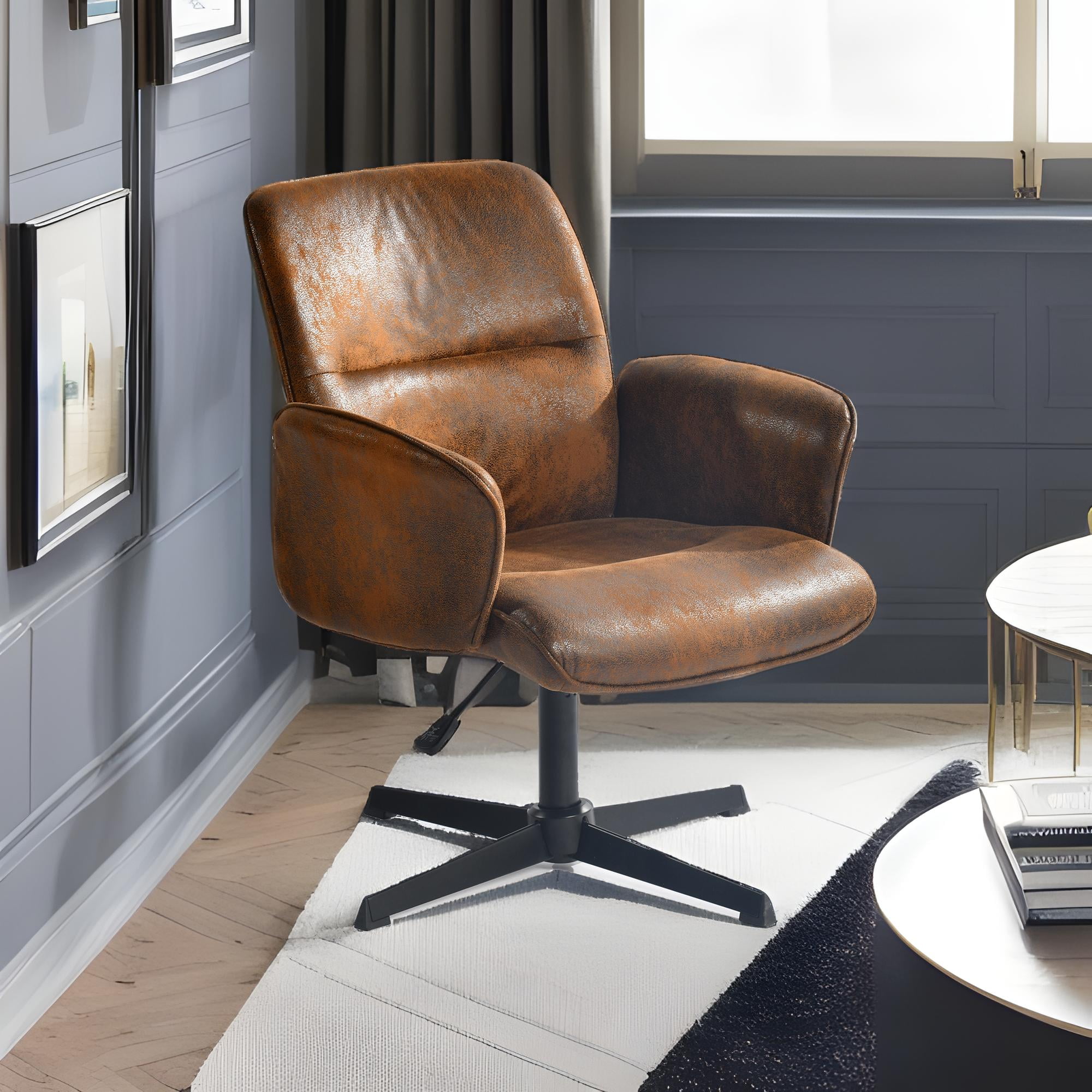 Homy Casa Office Desk Chair, Swivel Height Adjustable Criss-cross Computer Chairs Armchair Brown