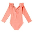 thumbnail image 4 of Alvivi Girls Ruffle Shoulder Ballet Dance Gym Leotard One Piece Long Sleeve Crisscross Bodysuit Orange Pink 3-4, 4 of 7
