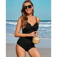 thumbnail image 4 of Charmo Women Ribbed One Piece Bathing Suits Ruffle V Neck Swimsuit High Cut Monokini, 4 of 6