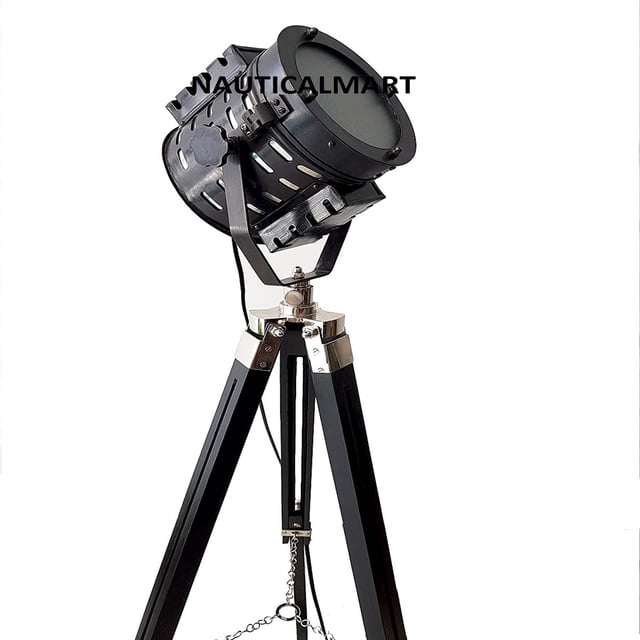 NauticalMart Trépied Réglable en Bois Projecteur Noir antique hollywood