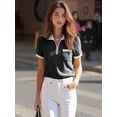 thumbnail image 6 of Women's Knit Short Sleeve Po-Lo Shirts Collared Neck Work Dressy Loose Tops for Summer Business Black XL, 6 of 7