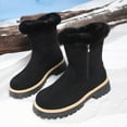 thumbnail image 4 of Lovzfmll Winter Boots for Women, Mid Calf Snow Boots Faux Fur Lined Letters, Low Heel Round Toe Booties Winter Warm Casual Black Boots, 4 of 9