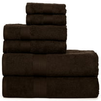 Ample Decor Bathroom Towel Set of 6 - 2 Hand Towel, 2 Bath Towel, 2 Wash Cloths - Brown