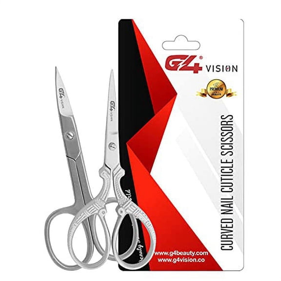 G4 Vision Stainless Steel Curved and Straight Nail Cuticle Manicure Scissor Set Multi-Purpose Pedicure Beauty Grooming Tool for Nail, Dry Skin