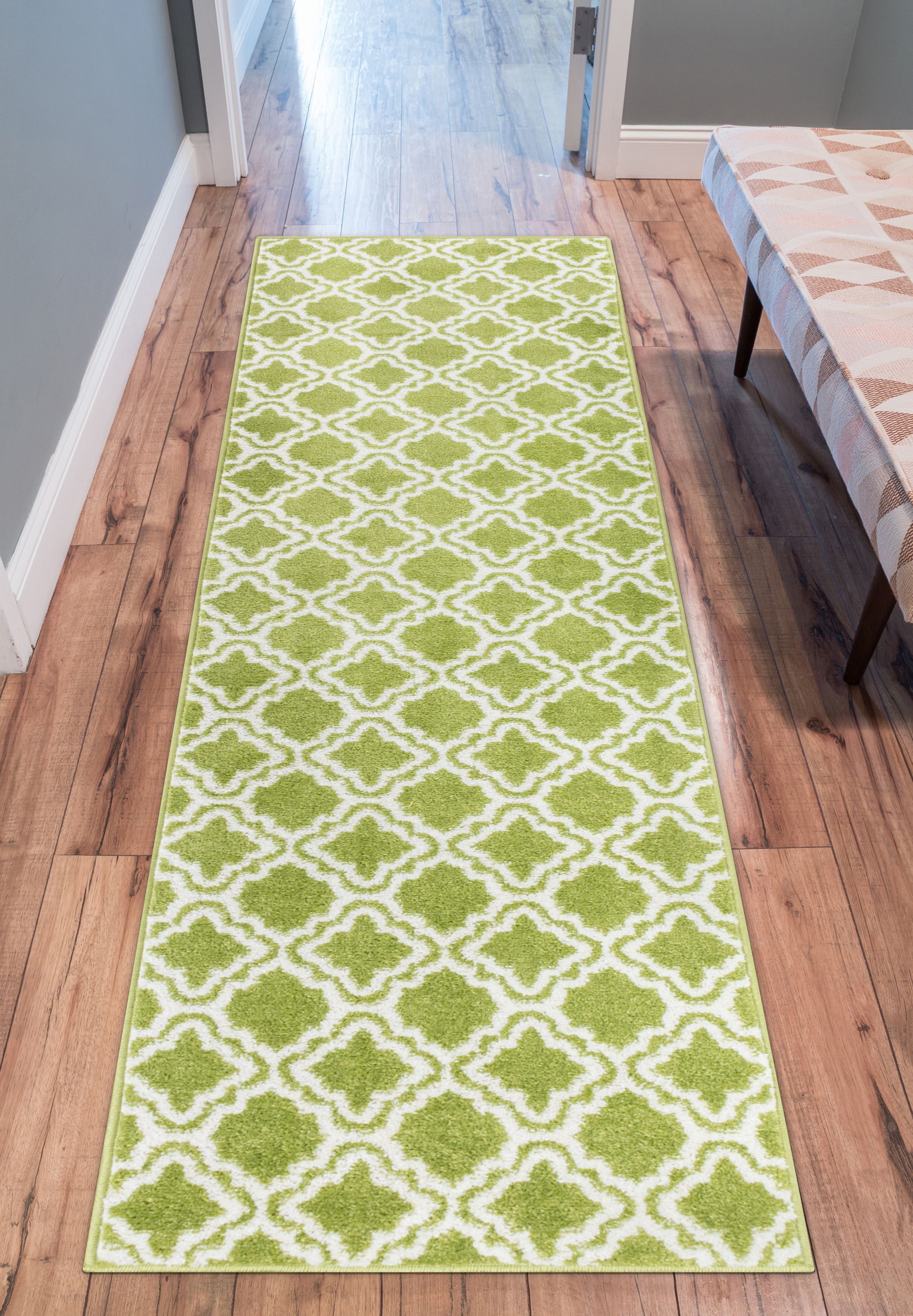 Modern Rug Calipso Green 2'X7'3'' Lattice Trellis Accent Area Rug Entry