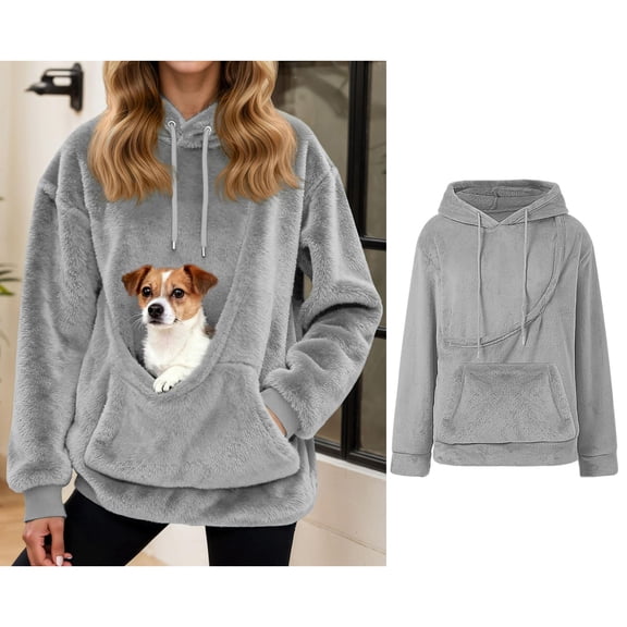 Womens Pet Hoodie With Pouch Pullover Puppy Kitten Holder Carrier Hoodie Fashionable Long Sleeve Oversized Pocket Pullover Sweatshirt Fall Clothes